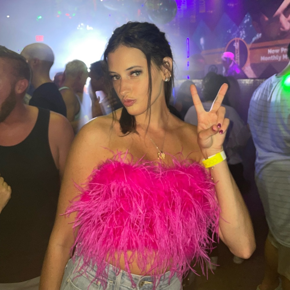 Fashion nova pink feather crop top